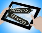 Products Services Tablet Shows Business Merchandise And Service Stock Photo