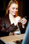 Woman With Pda Phone Stock Photo