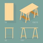 Set Of Modern Office Table Isometric Drawing Stock Photo