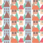 Seamless Pattern Of Colorful Houses Pattern Illustration Background Stock Photo