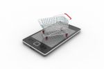 Smart Phone Carrying The Shopping Trolley Stock Photo