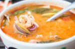 Thai Spicy Soup With Seafood Stock Photo