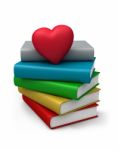 Stacked Books And Heart Stock Photo