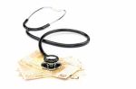 Black Professional Stethoscope On Few Fifty Euro Notes Stock Photo