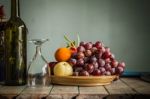 Fruit Tray And A Glass Stock Photo