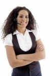 Beautiful Woman Wearing Headset Stock Photo