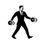 Businessman Power Walking Holding Dumbbell Stock Photo