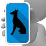 Dogs Online Indicates Mobile Phone And Canines 3d Rendering Stock Photo