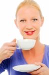 Woman Drinking A Cup Of Coffee Stock Photo