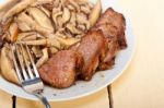 Venison Deer Game Filet And Wild Mushrooms Stock Photo