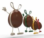 Easter Eggs Shows Gift Bow And Choc Stock Photo