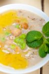 Hearty Middle Eastern Chickpea And Barley Soup Stock Photo