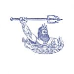 Triton Wielding Trident Drawing Blue Stock Photo