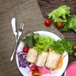 Fresh Whole Wheat Bread Wraps With Vegetables And Fruit On The P Stock Photo