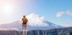 Backpacker Standing At The Mount Fuji Stock Photo