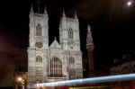 View Of Westminster Abbey At Nighttime Stock Photo