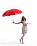 3d Rendering Of A Happy Girl With An Umbrella Stock Photo