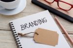 Branding With Notebook And Brand Tag Stock Photo