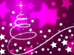 Purple Christmas Tree Background Means Holiday Season And Stars
 Stock Photo