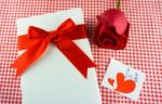 Red Rose With Message Card Image Of Valentines Day Stock Photo