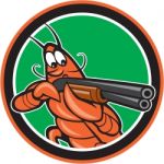 Crayfish Lobster Aiming Shotgun Circle Cartoon Stock Photo