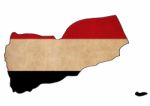 Yemen Map On  Flag Drawing ,grunge And Retro Flag Series Stock Photo