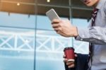 Young And Successful Businessman Is Reading A Message On His Sma Stock Photo