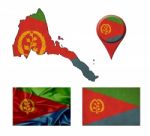 Eritrea Flag, Map And Map Pointers Stock Photo