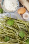 Traditional Italian Raw Homemade Spinach Pasta Stock Photo