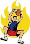 Basketball Player Dunking Ball Stock Photo