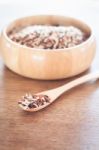 Organic Dry Multi Grain Rice In Wooden Bowl Stock Photo