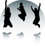 Silhouettes Of Jumping Teenagers Stock Photo