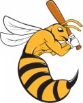 Killer Bee Baseball Player Bat Cartoon Stock Photo