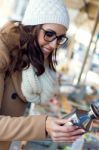 Young Beautiful Woman Shopping In A Market Stock Photo