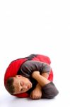 Male Resting In Sleeping Bag Stock Photo