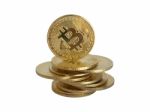 Bitcoin. Golden Cryptocurrency Coin  Stock Photo