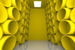 Abstract Sphere Yellow Room Shelves Stock Photo