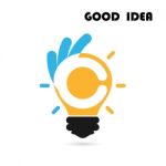 Light Bulb Logo And Hand Sign Stock Photo