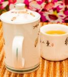 Green Tea Break Means Refreshment Cafeteria And Refresh Stock Photo