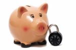 Cute Piggy Bank With Lock Stock Photo