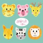 Watercolour Cute Animal Faces Stock Photo