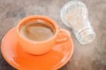 Hot Coffee On Wooden Table Stock Photo