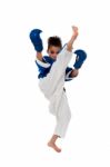 Young Kid Practicing Karate Stock Photo