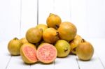 Fresh Guava Fruits On A White Background Stock Photo