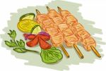 Chicken Kebabs Vegetables Drawing Stock Photo