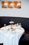 Dining Table All Set In A Restaurant Stock Photo