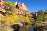 Virgin River Meandering Through The Mountains Of Zion Stock Photo