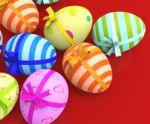 Easter Eggs Indicates Gift Bow And Colour Stock Photo