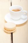 Colorful Macaroons With Espresso Coffee Stock Photo