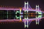 Gwangan Bridge And Haeundae At Night In Busan,korea Stock Photo